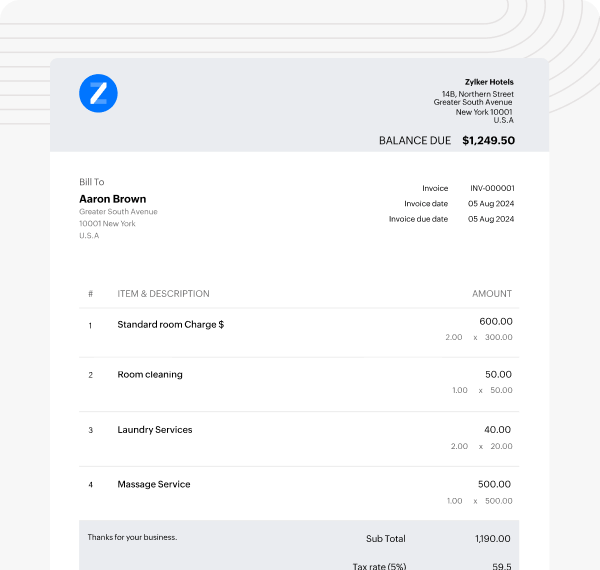 Hotel invoice template