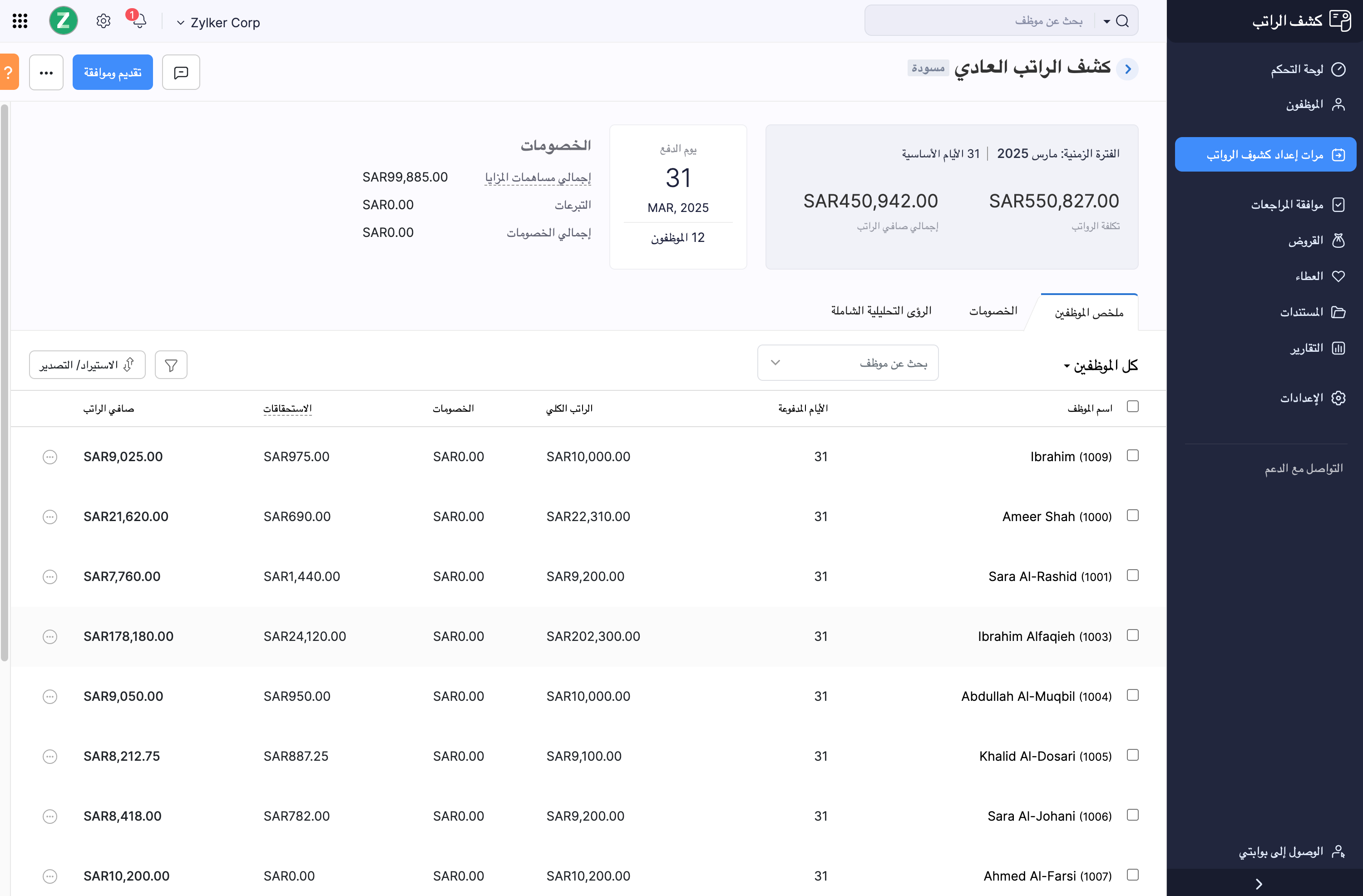 Pay Run Details in Zoho Payroll