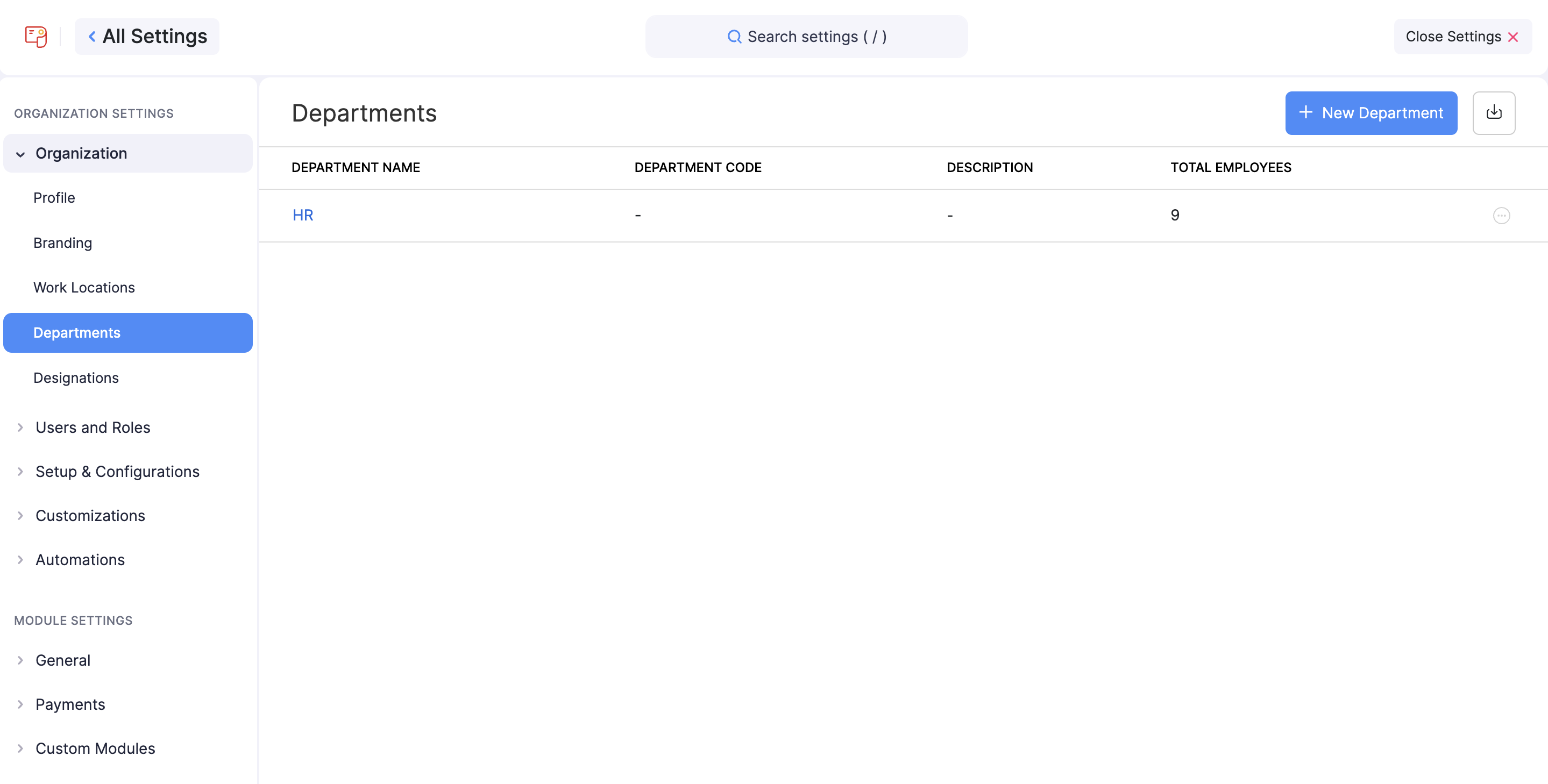 Departments and Designations