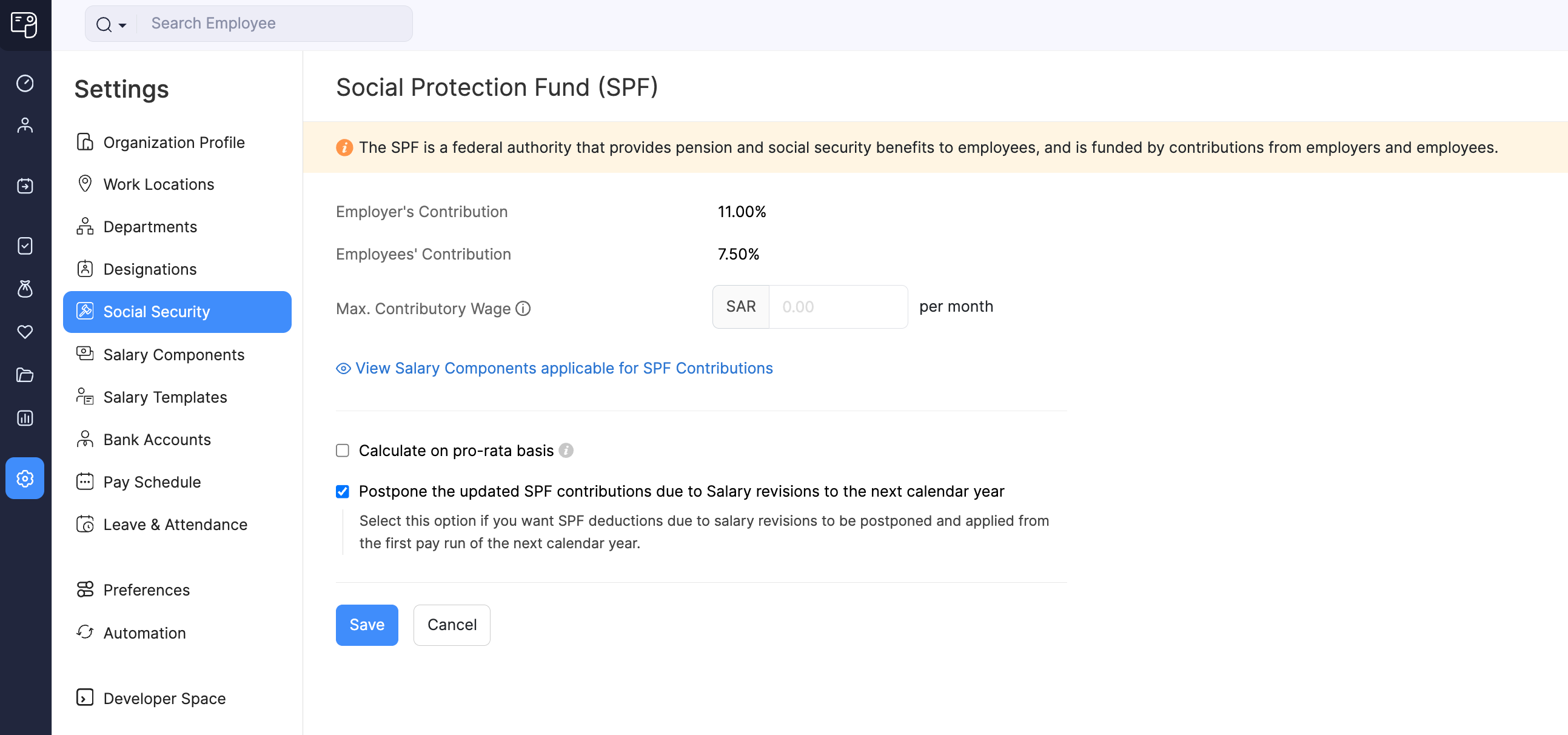 Social Protection Fund (SPF) in Zoho Payroll
