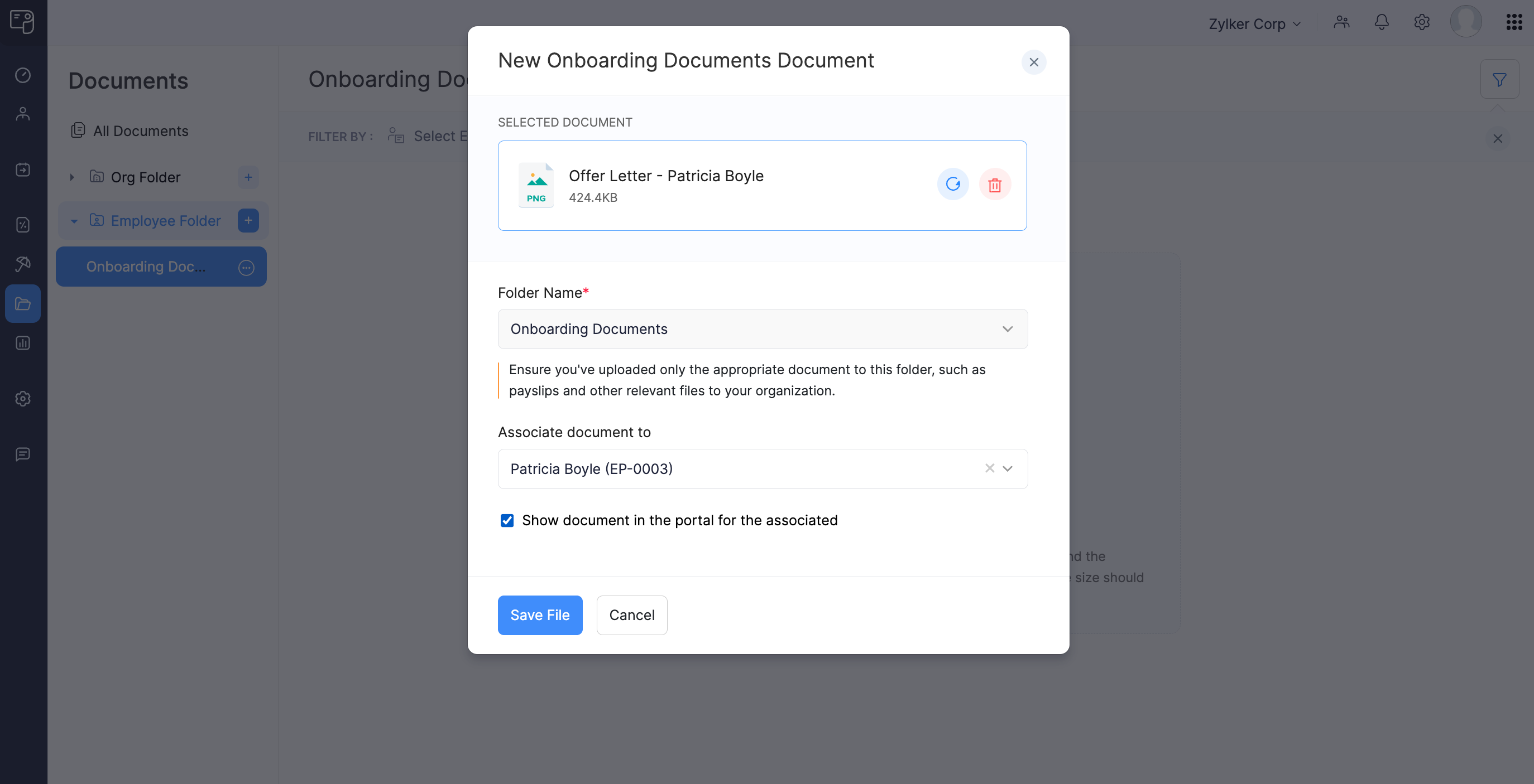 Upload Employee-Related Documents in Zoho Payroll