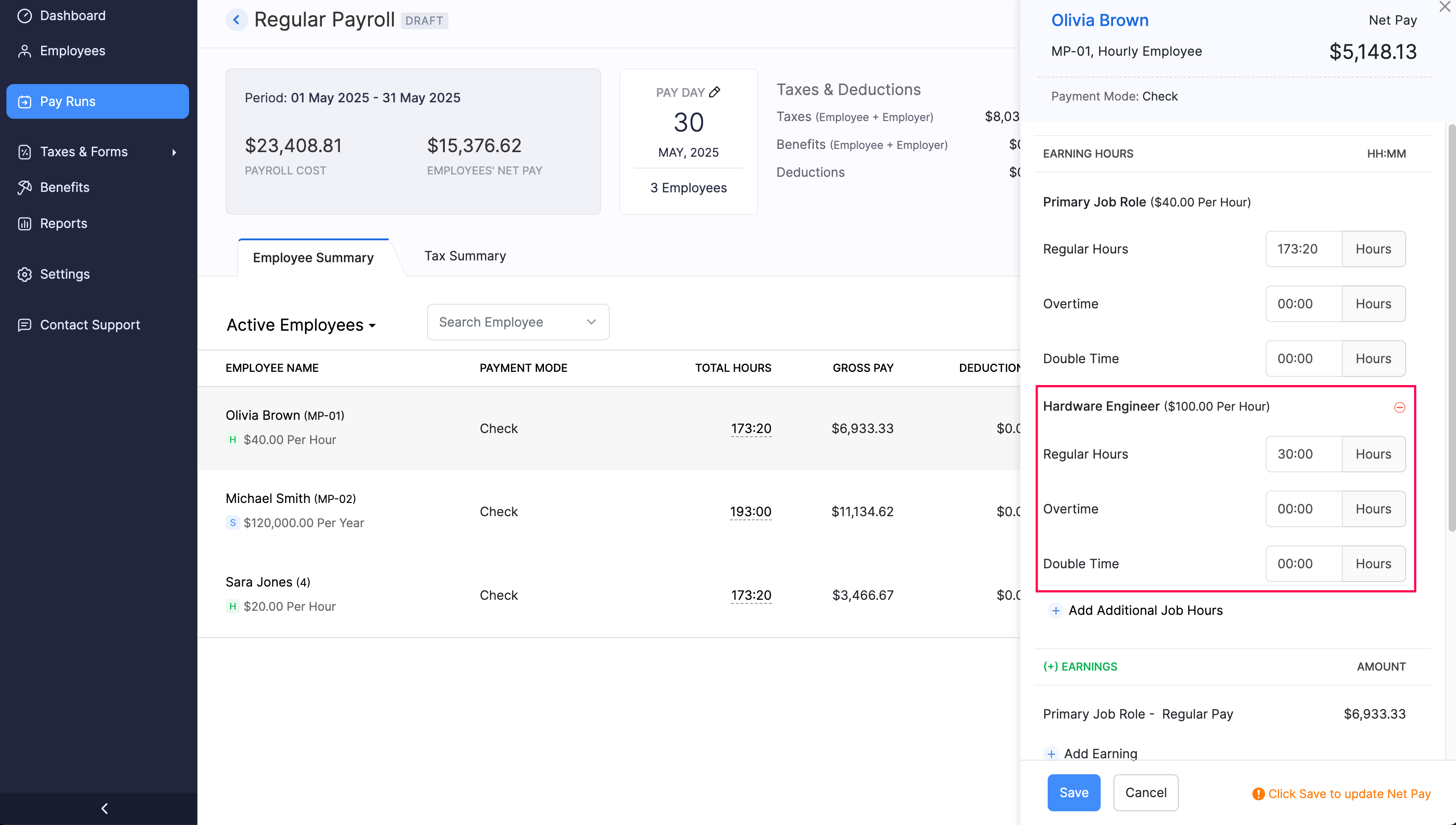 Provide Details Regarding Hours Worked for the New Job Role