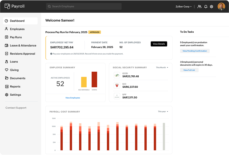 Payroll software dashboard with payroll overview
