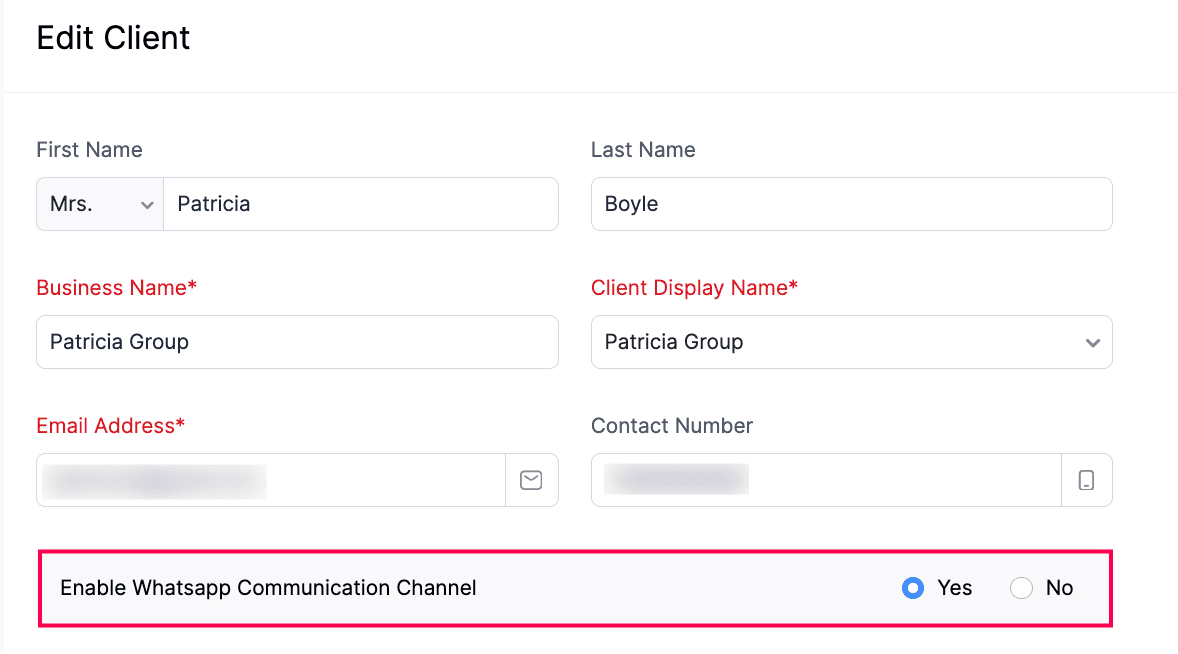 Enable WhatsApp For Client Option