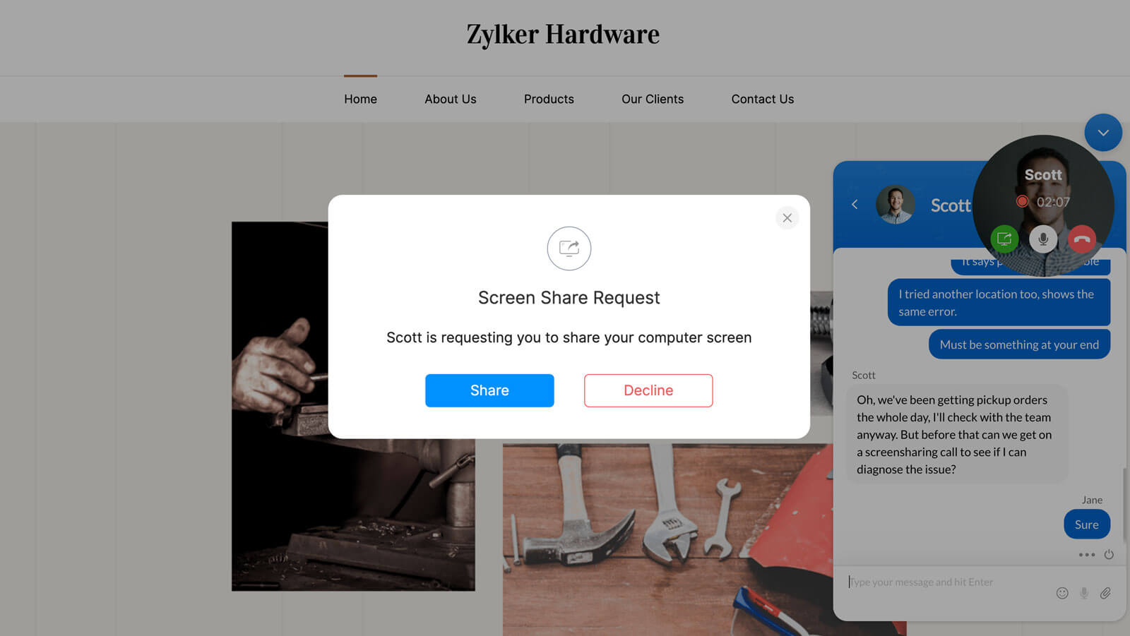 Audio call for live chat