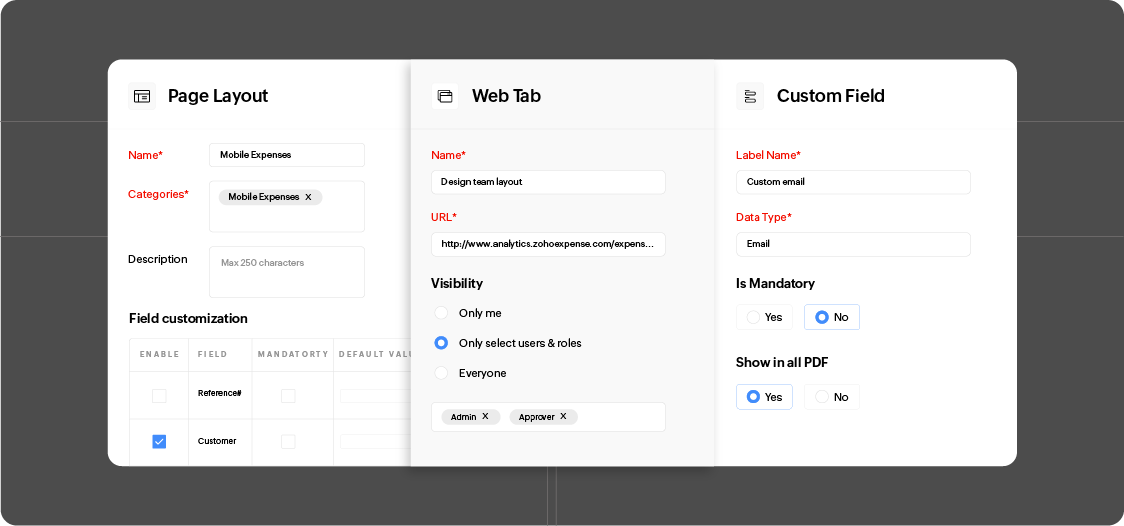 Customization Options Customization Options in Zoho Spend
