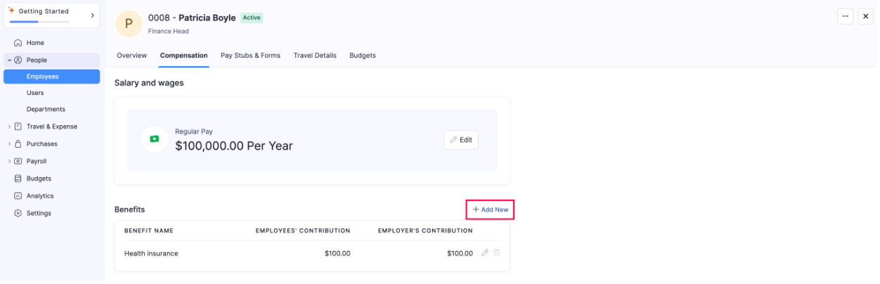 Add New Benefit For Employee