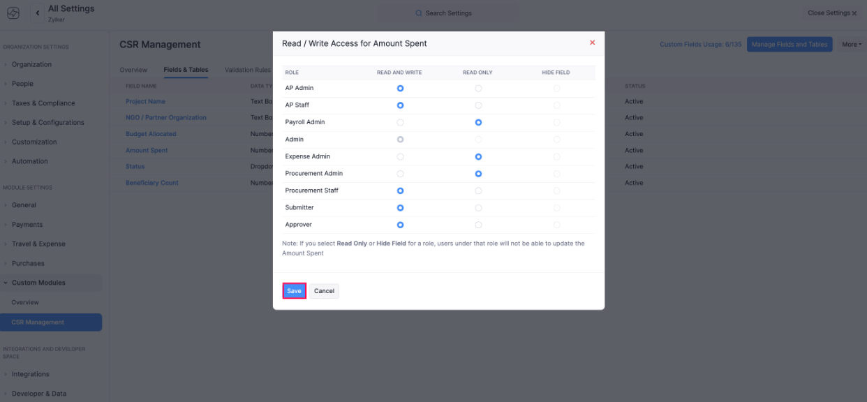 Configure Field Access
