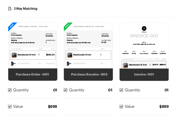 Three way matching in Zoho Spend