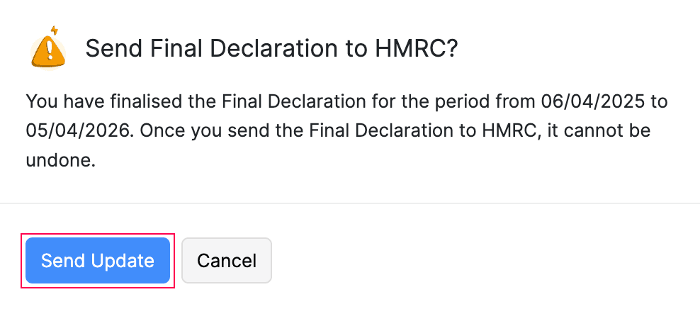 Submit Final Declaration pop-up